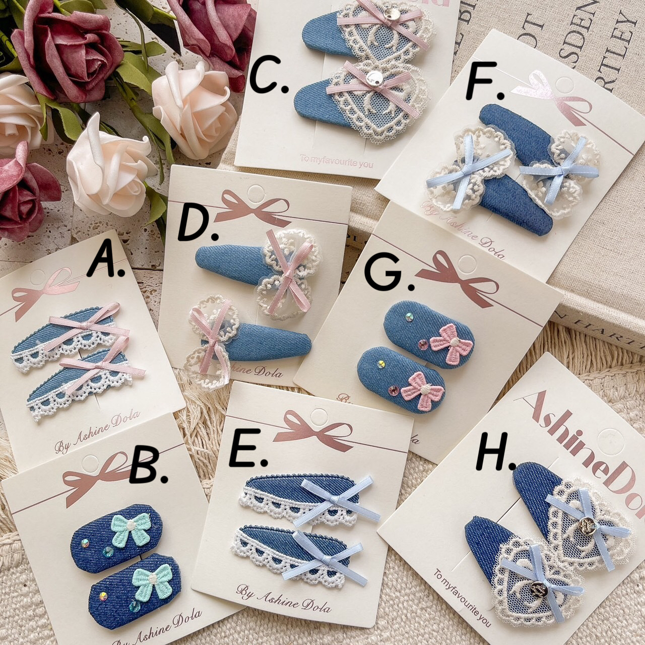 牛仔蝴蝶結髮夾