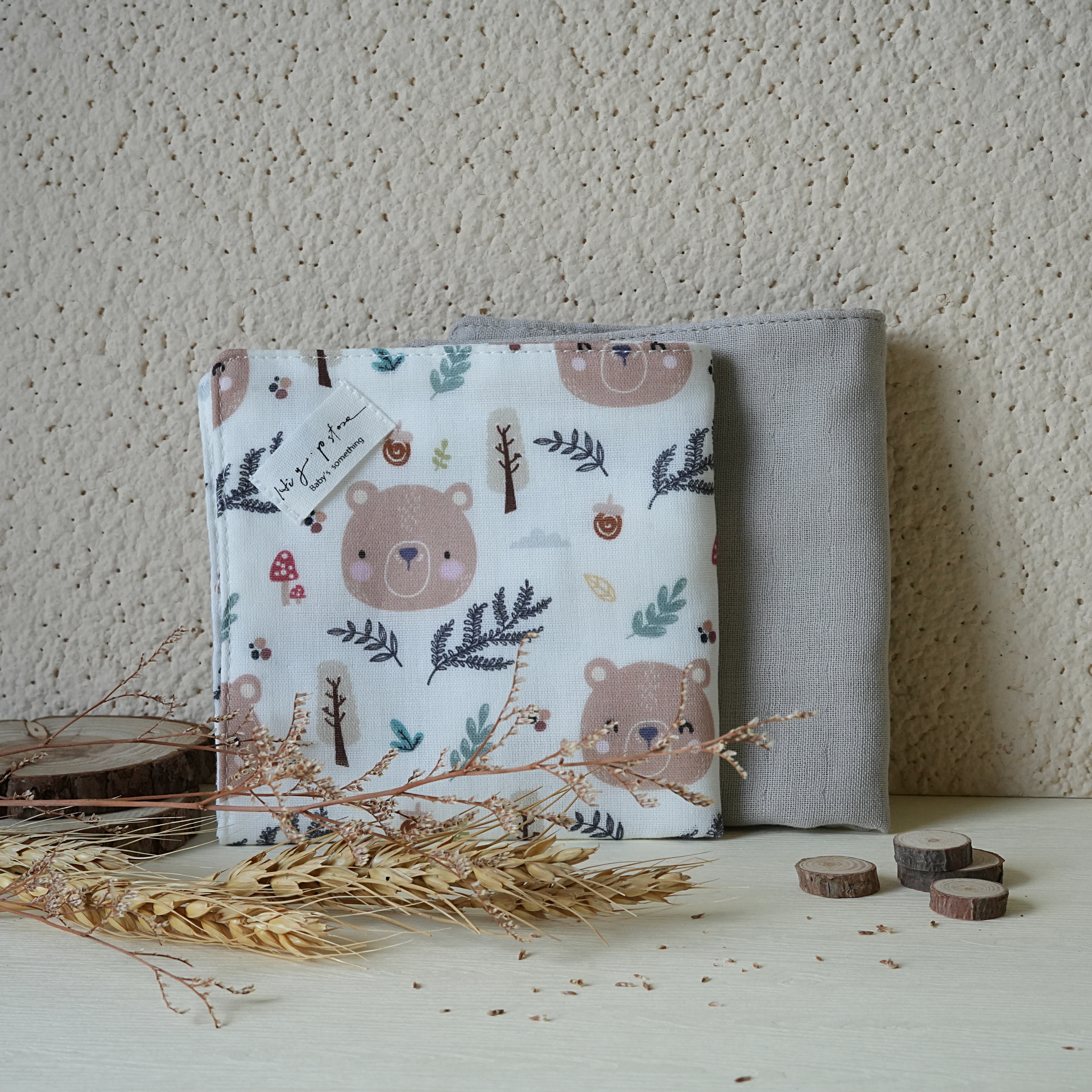 Hi Y.P store-手作六層紗紗布巾-獨家設計款-森林棕熊(2件組)