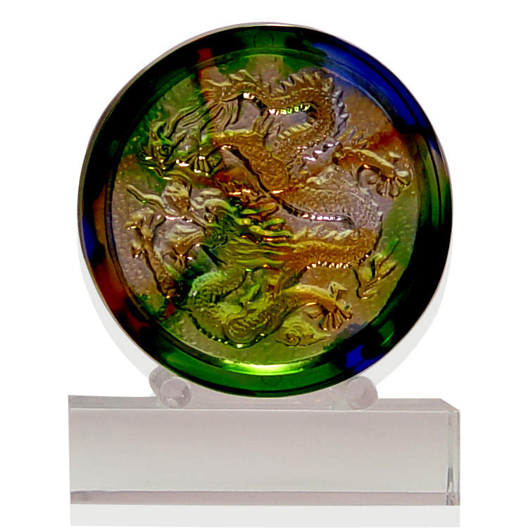 鹿港窯琉璃擺飾 - 龍舞乾坤 | 彩色水晶玻璃藝術品 (含鉛24%) | 中國祥瑞象徵 | 精美家居裝飾