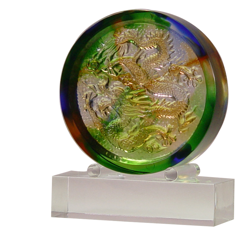 鹿港窯琉璃擺飾 - 龍舞乾坤 | 彩色水晶玻璃藝術品 (含鉛24%) | 中國祥瑞象徵 | 精美家居裝飾