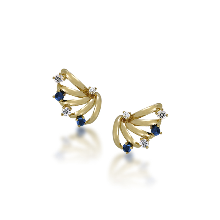 歐洲進口14K金鑲嵌晶鑽+天然小藍寶石 針式耳環-AZKNE0024