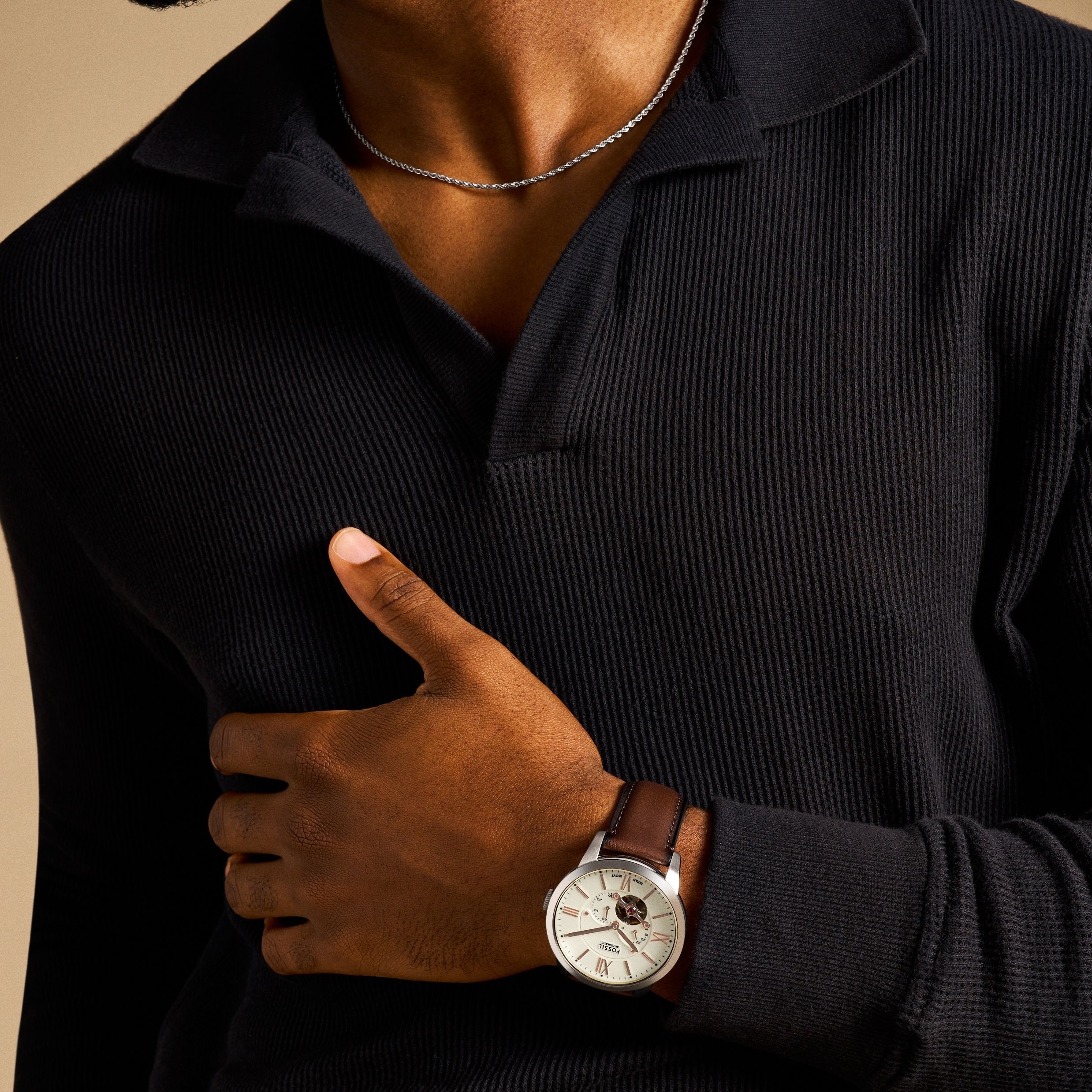 Townsman 摩登都會白面機械手錶&nbsp; 棕色真皮錶帶 44MM ME3266