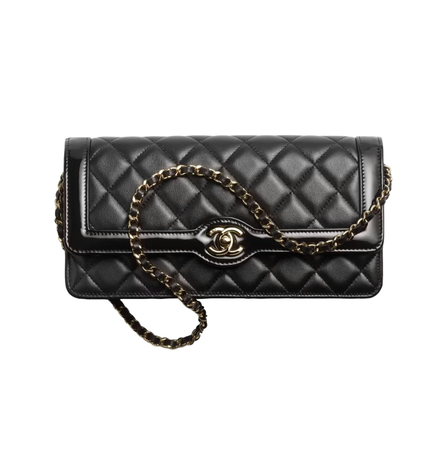 CHANEL 鏈條手拿包 小羊皮漆皮小牛皮包