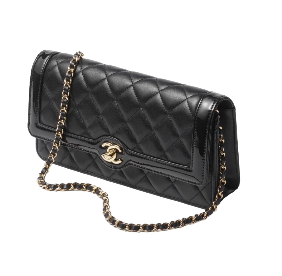 CHANEL 鏈條手拿包 小羊皮漆皮小牛皮包