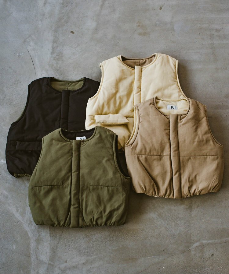 日本 p.premier 二面穿．素色夾層背心 (軍綠X黑，110) P403014
