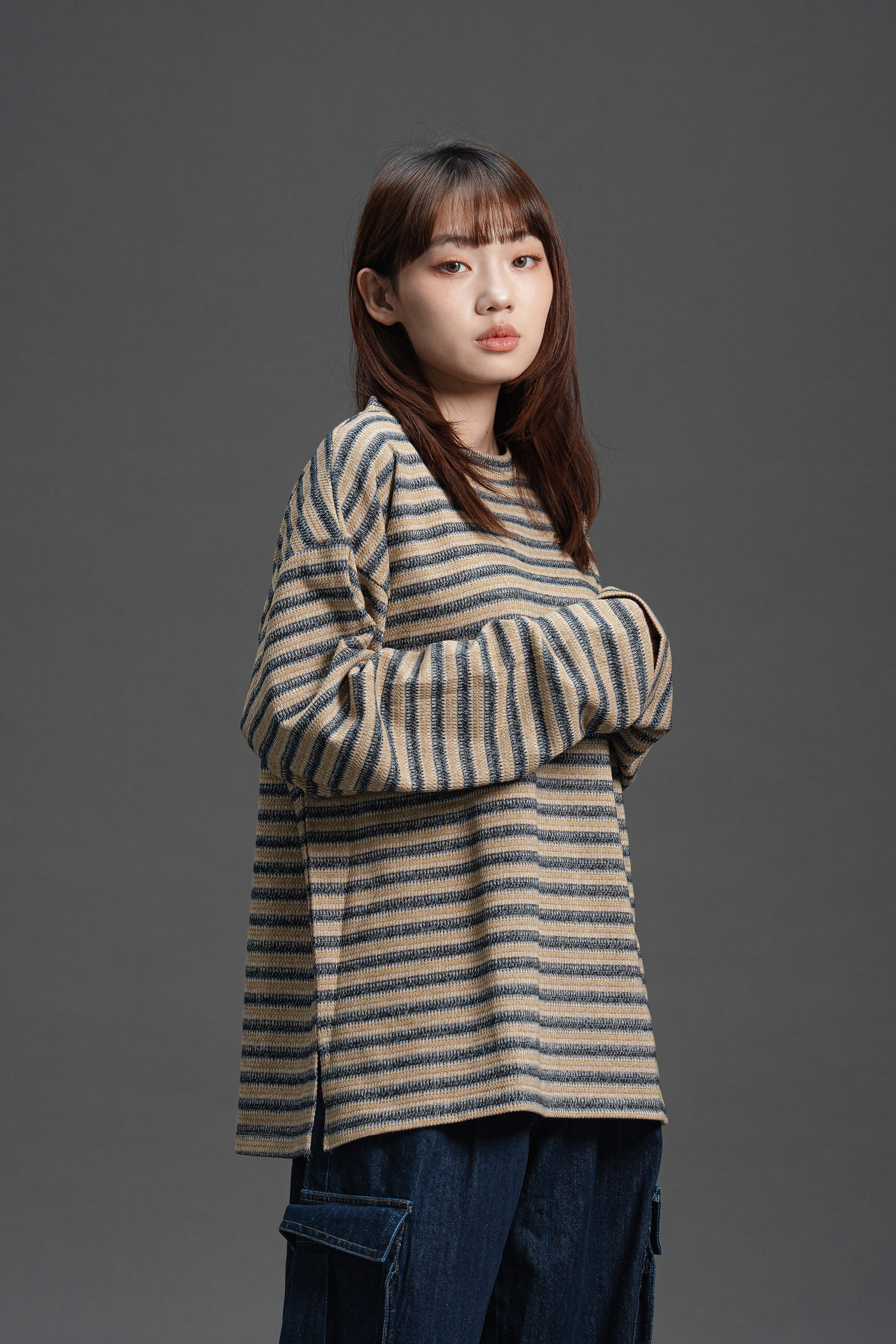 日系條紋圓領上衣 3色