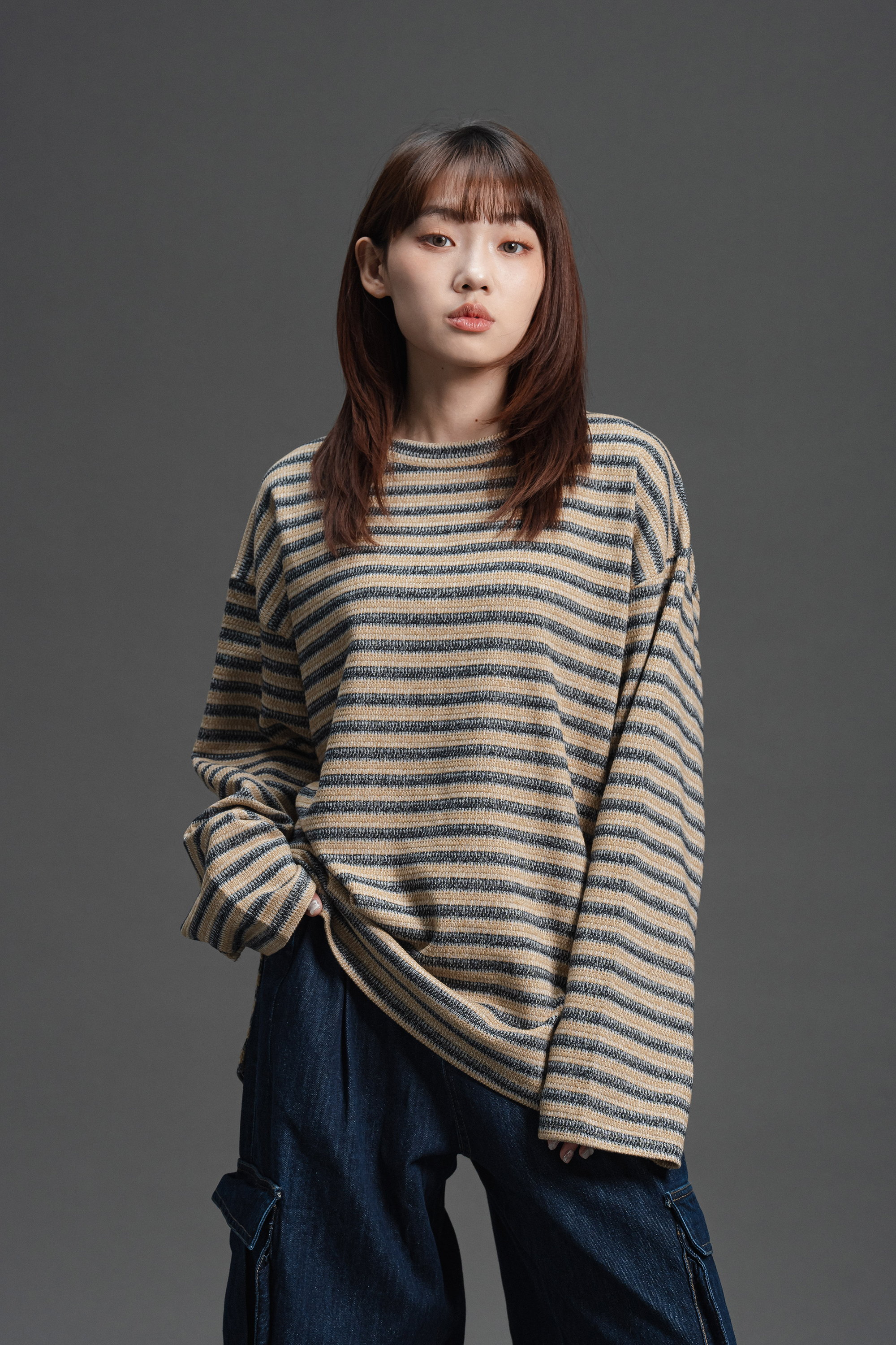 日系條紋圓領上衣 3色