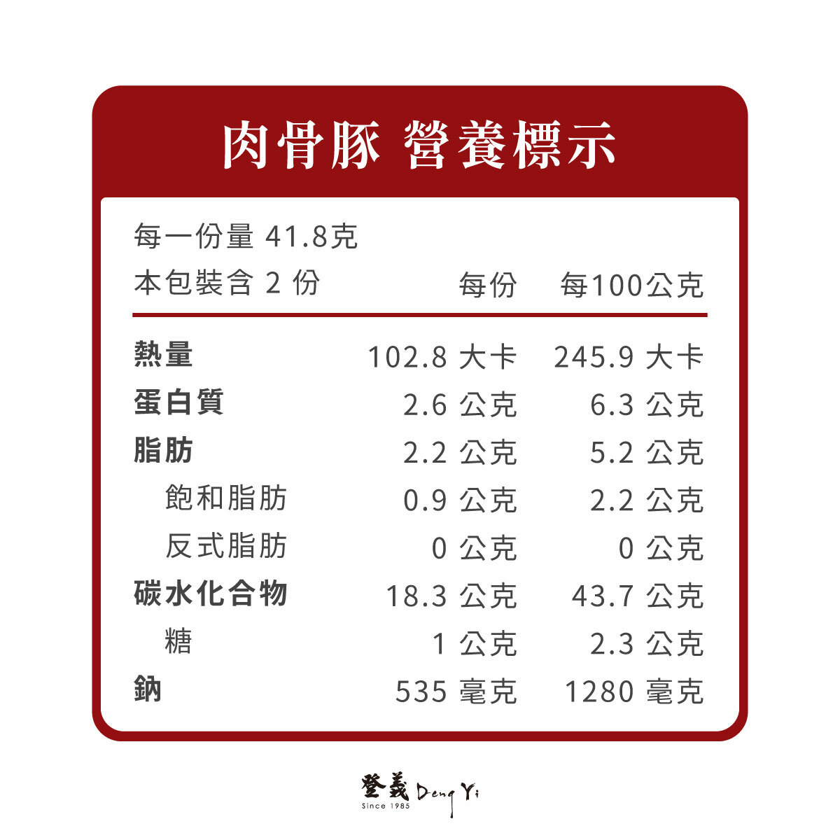 肉骨豚營養標示