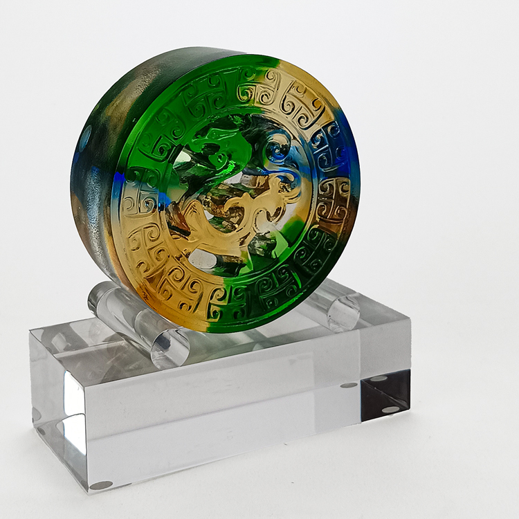 鹿港窯琉璃擺飾 - 龍騰四海 | 彩色水晶玻璃藝術品 (含鉛24%) | 中國祥瑞象徵 | 精美家居裝飾