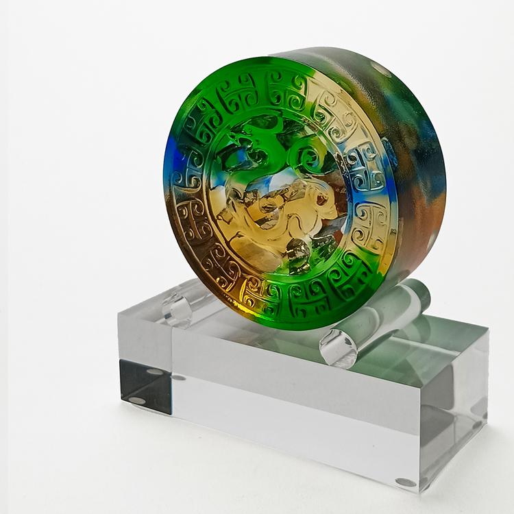 鹿港窯琉璃擺飾 - 龍騰四海 | 彩色水晶玻璃藝術品 (含鉛24%) | 中國祥瑞象徵 | 精美家居裝飾