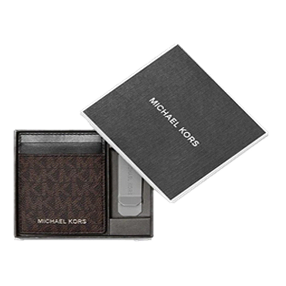 【Michael Kors】MLK-K007-1 黑/咖 滿版卡夾禮盒