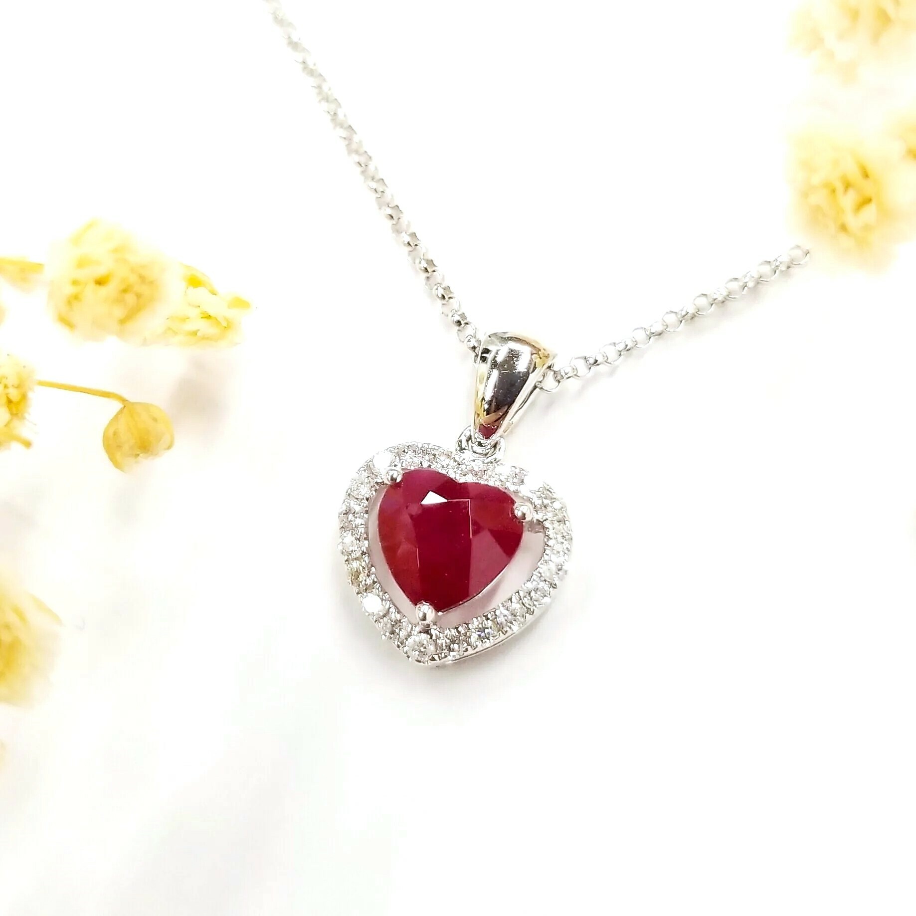 18K White Gold 1.09ct Ruby and Diamond Pendant