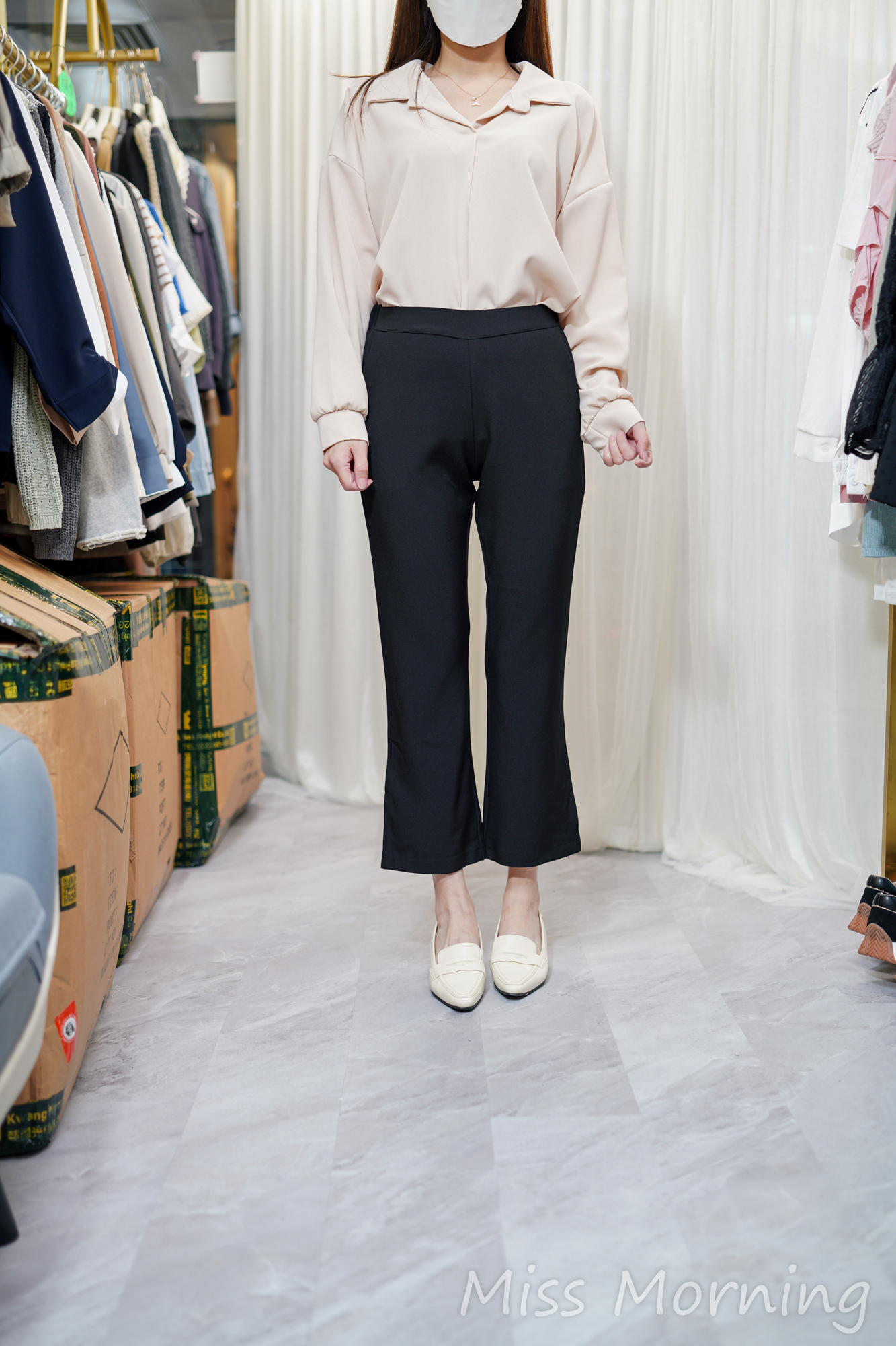 簡約長袖反領上衣(14188)&開叉小喇叭西褲(33825)