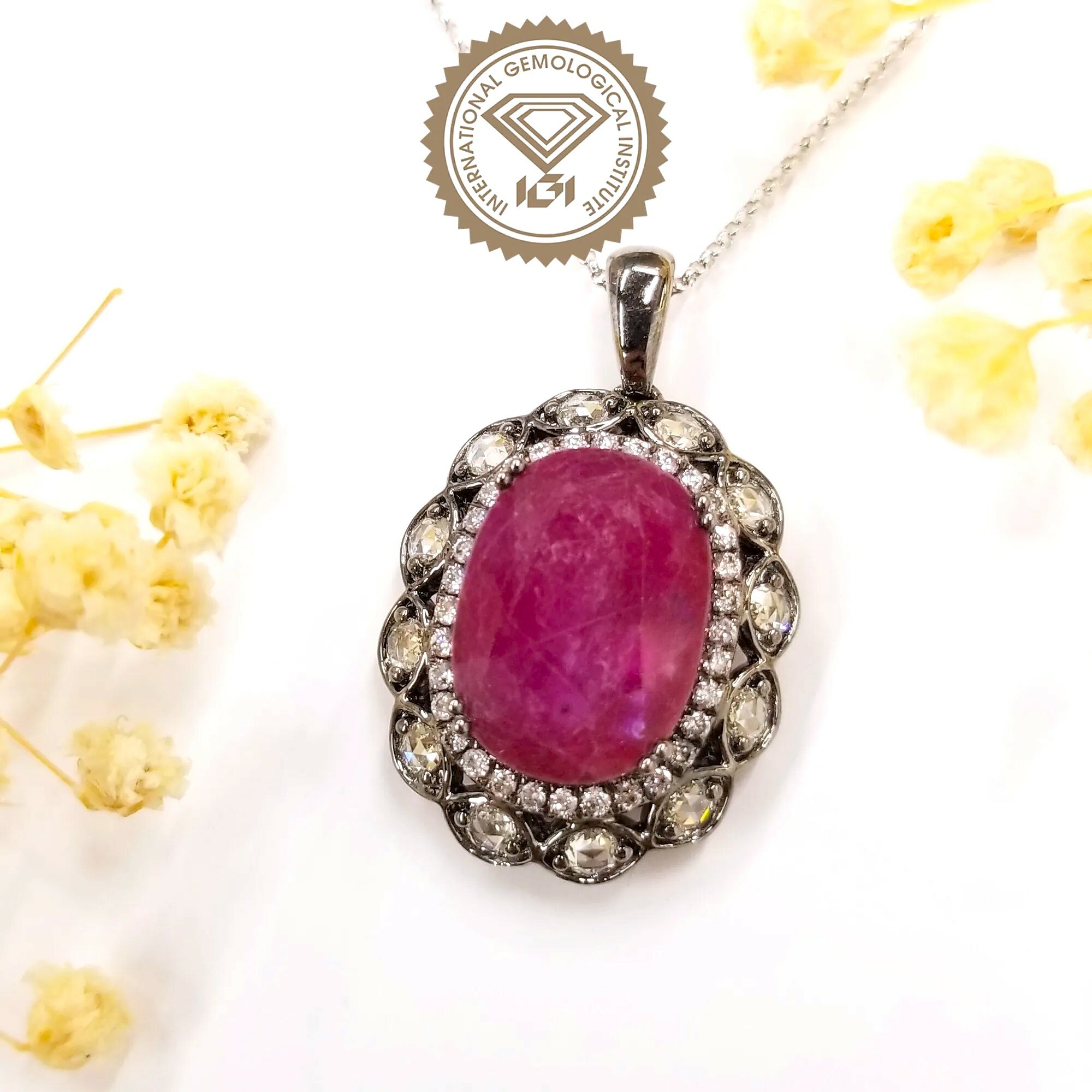 18K Black Gold 10.30ct Ruby and Diamond Pendant
