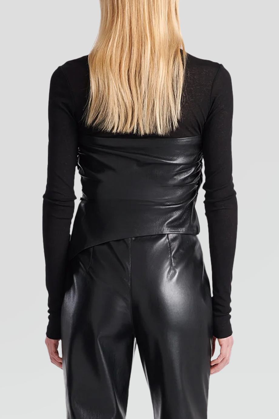 Nanushka｜KYNLEE 素皮革拼接網眼針織上衣