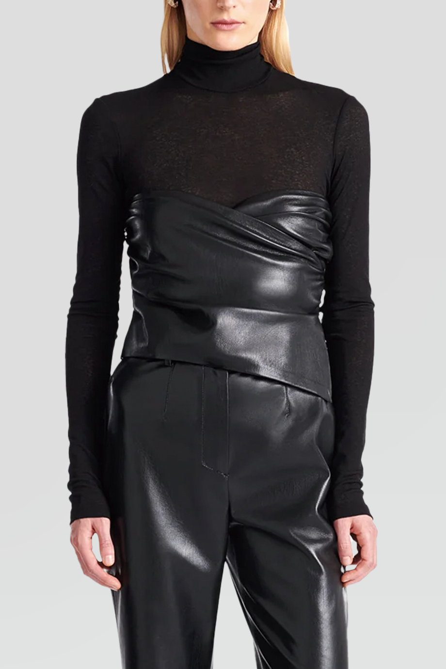 Nanushka｜KYNLEE 素皮革拼接網眼針織上衣