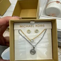 [S] MICHAEL KORS MKJ8440SET DOUBLE NECKLACE WITH EARRINGS SET,GOLD/SILVER, 796483663459 (SMK996)