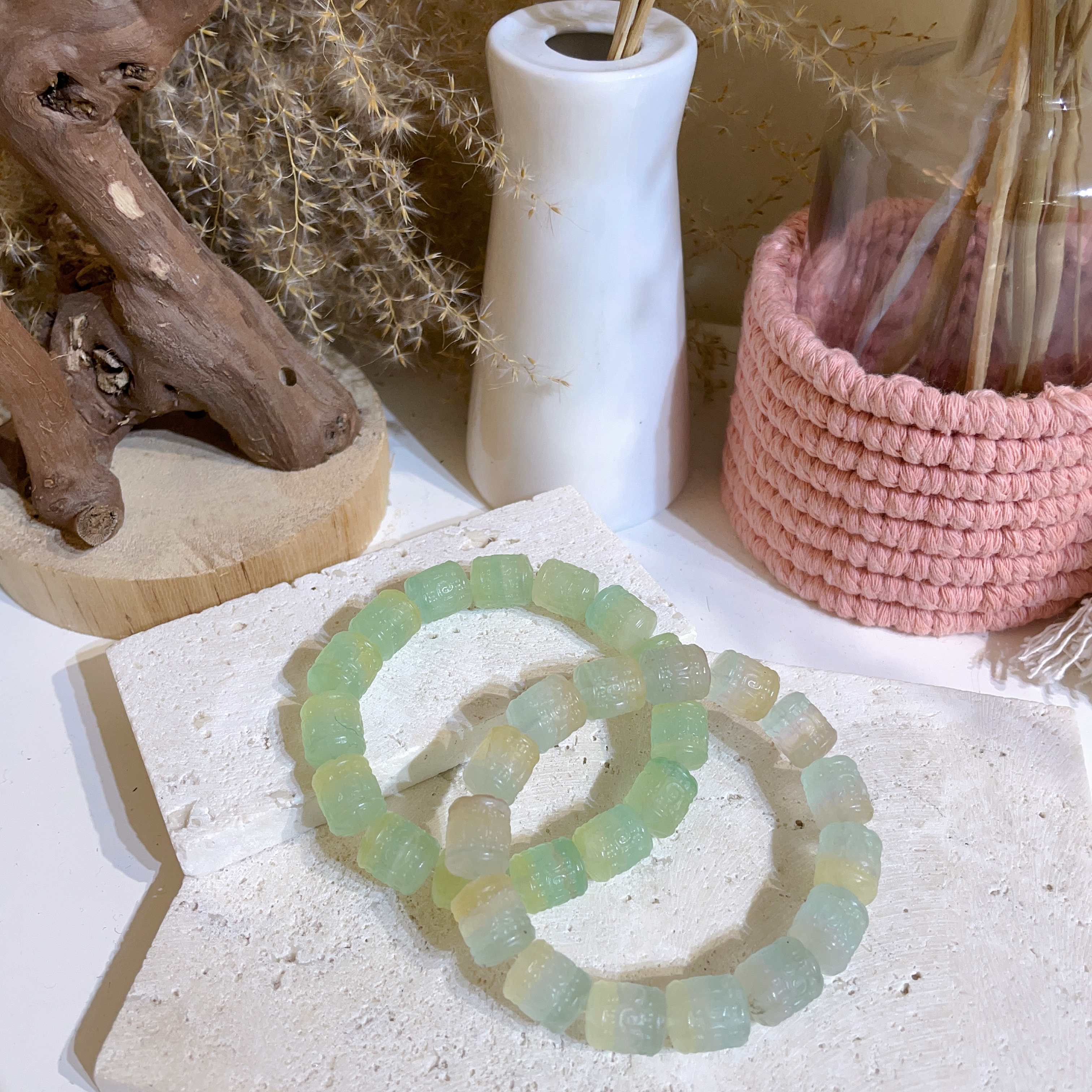 瑩石全桶珠手串 9+mm (黃綠色)