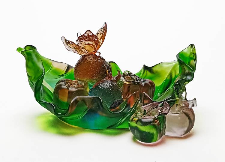 鹿港窯禮品館|琉璃擺飾|事事如意的柿子與荔枝設計|脫臘技法彩色水晶玻璃 |中華傳統文化藝術品