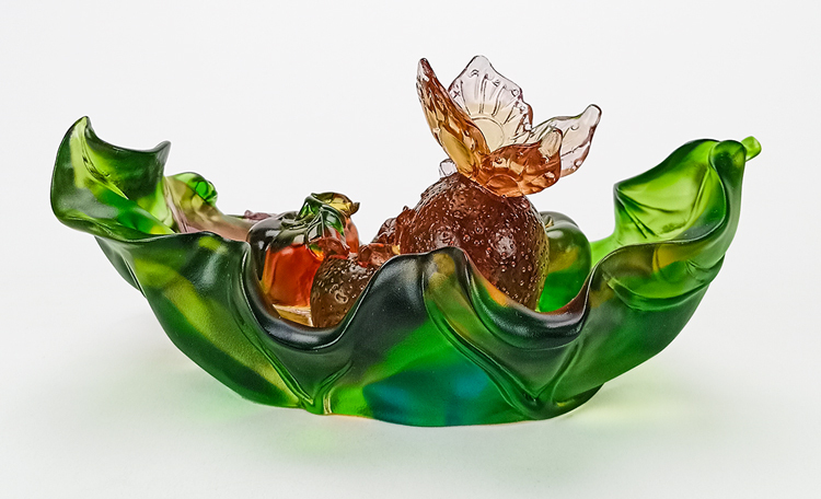 鹿港窯禮品館|琉璃擺飾|事事如意的柿子與荔枝設計|脫臘技法彩色水晶玻璃 |中華傳統文化藝術品