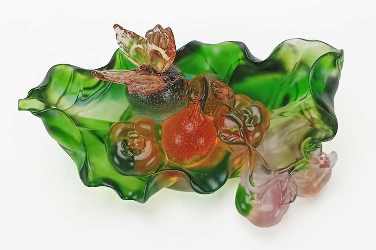 鹿港窯禮品館|琉璃擺飾|事事如意的柿子與荔枝設計|脫臘技法彩色水晶玻璃 |中華傳統文化藝術品