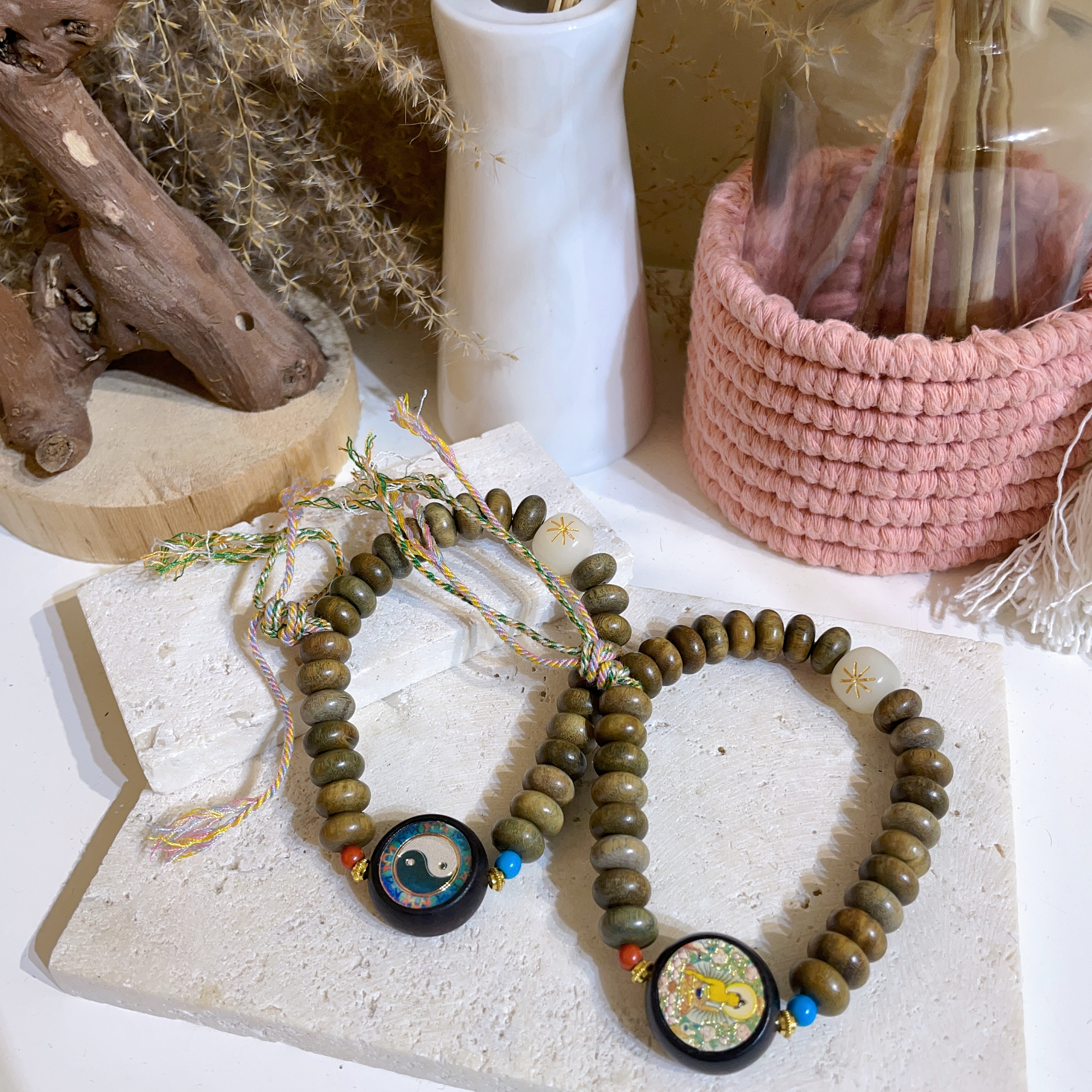 綠檀木算盤珠配件手串