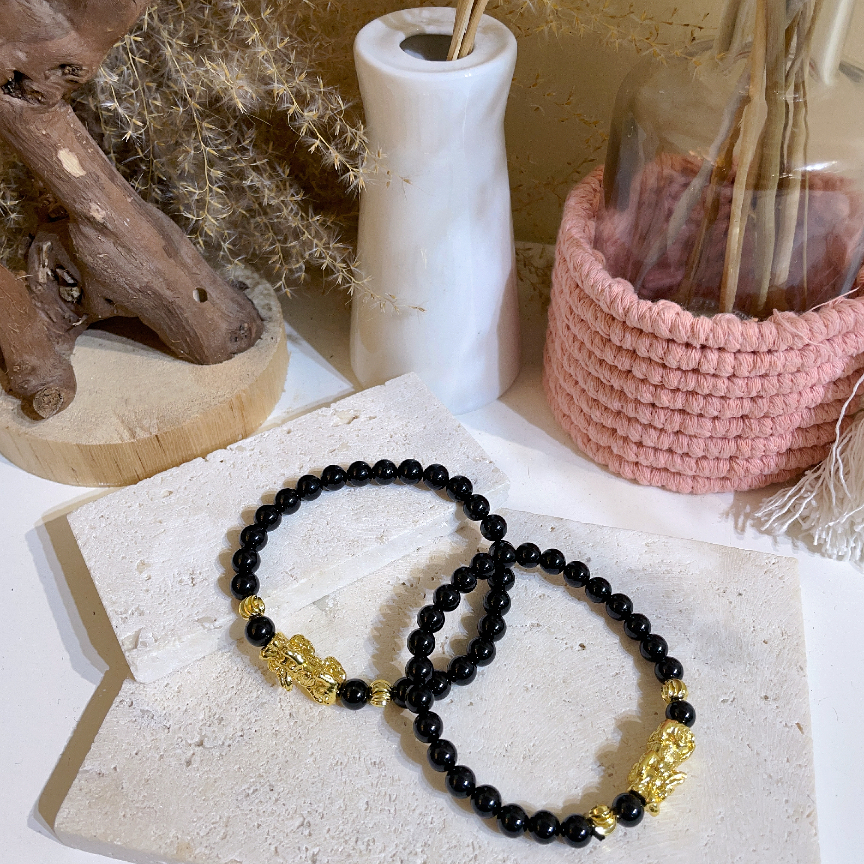 金貔貅黑曜石手串 6+mm