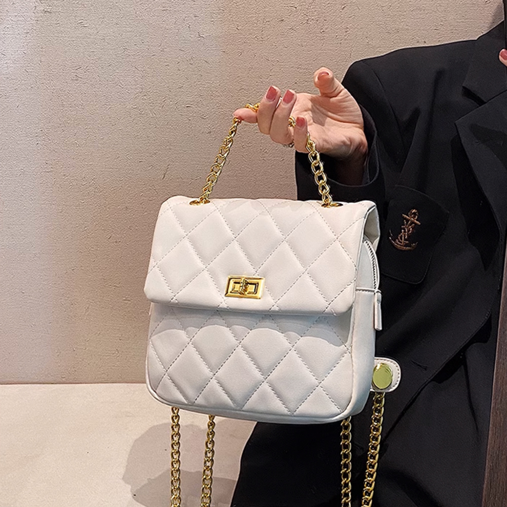 【Tory Barley 托里巴利】TRR-C036-1 白色 菱格壓紋鍊條背包