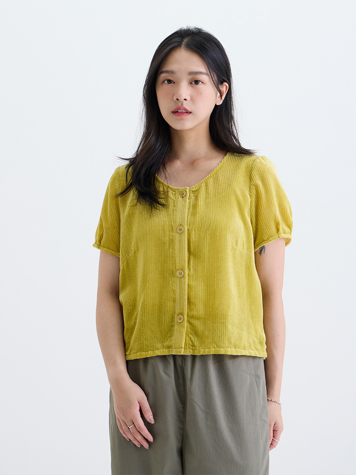 奧德莉絨U領開襟上衣-波光