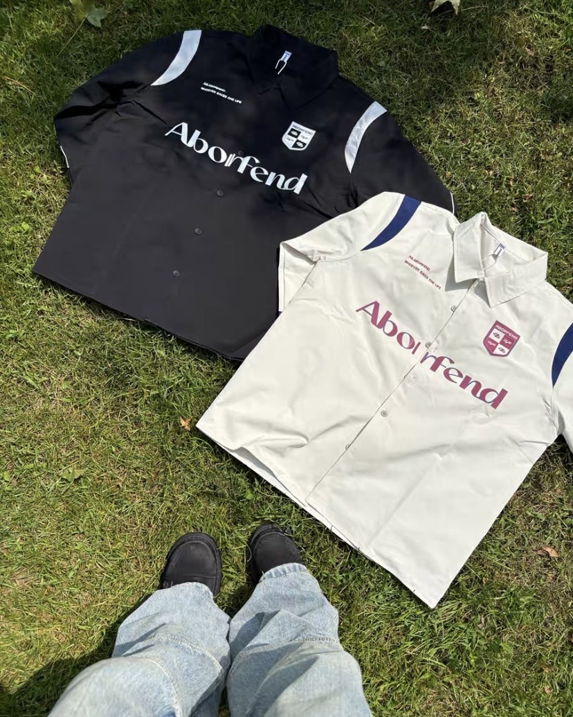 美式復古拼接字母印花運動風襯衫