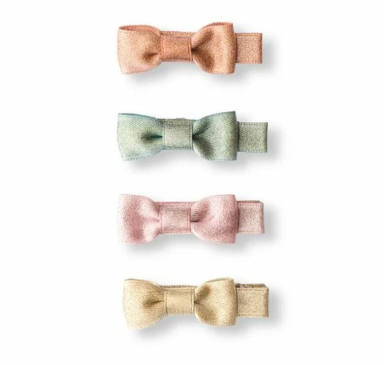 LILIES & ROSES 四色緞帶幼兒髮夾 Bows Fabric Pastel Shades Set of 4 Baby Hair Clips