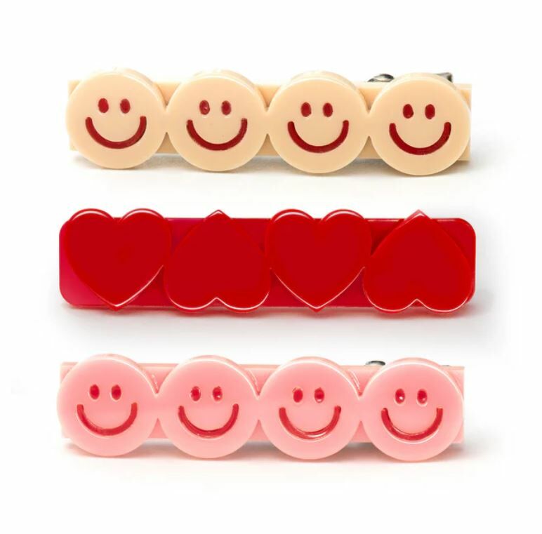 LILIES & ROSES 笑臉愛心鱷魚夾 Happy Faces Hearts Pink Red Hair Clips
