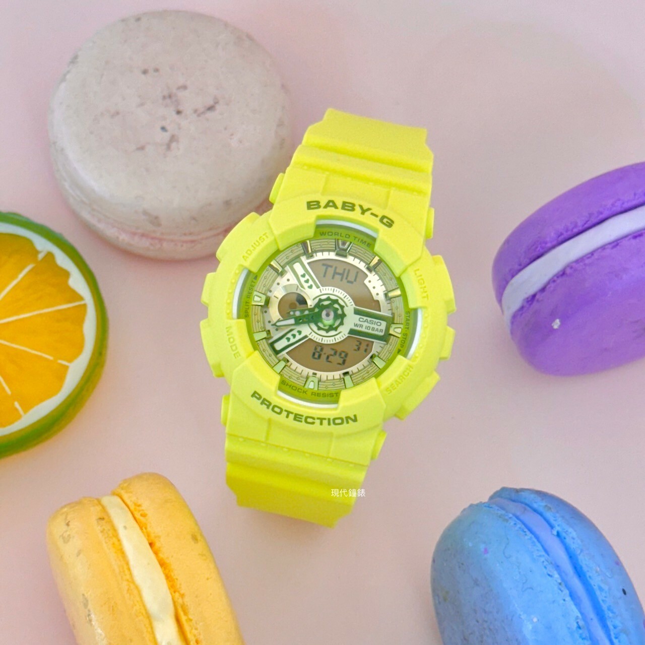 【Baby-G】活力繽紛 Y2K時尚 亮麗黃綠 雙顯系列 BA-110YK-3A 43.4mm 現代鐘錶