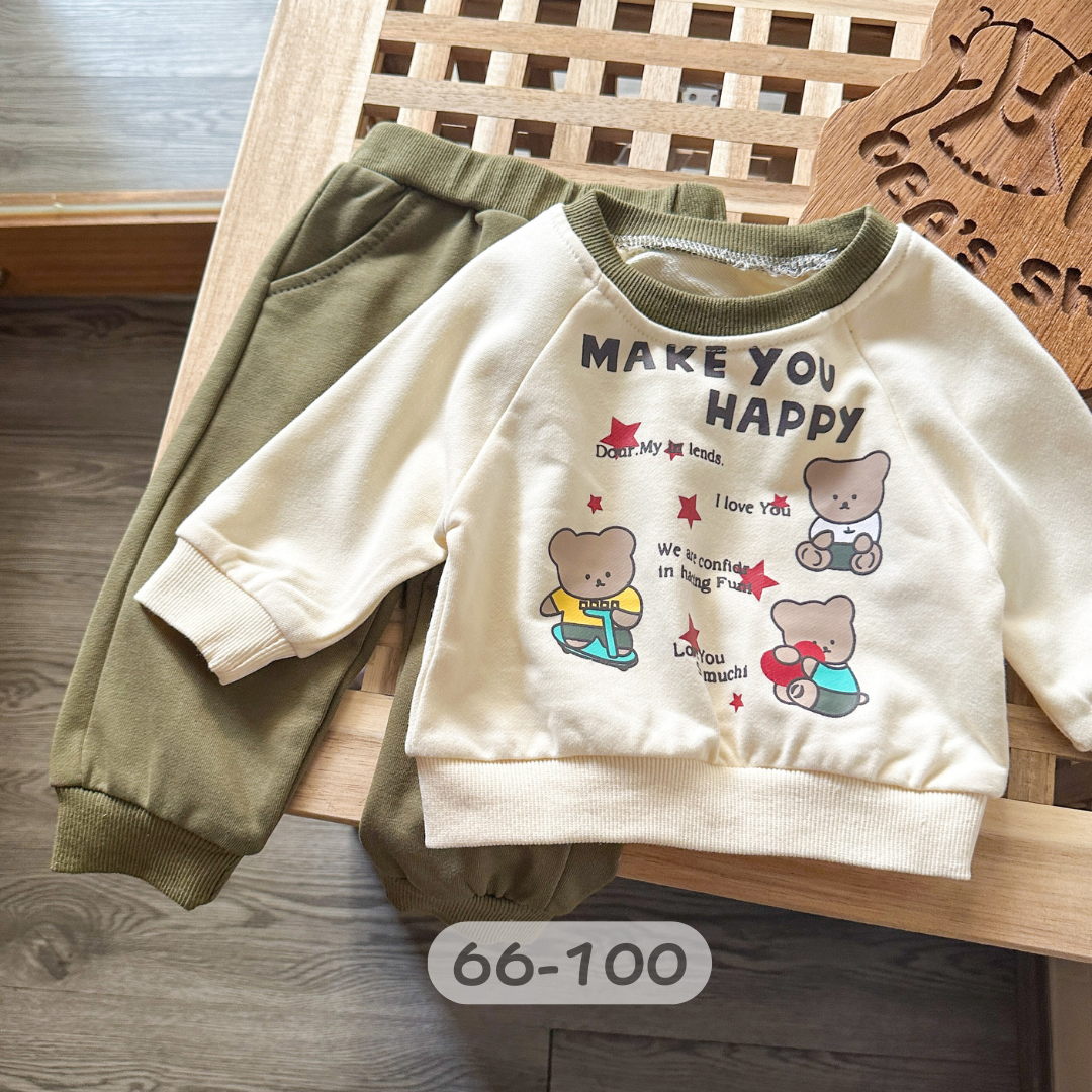 橄欖綠玩耍熊套裝2件組