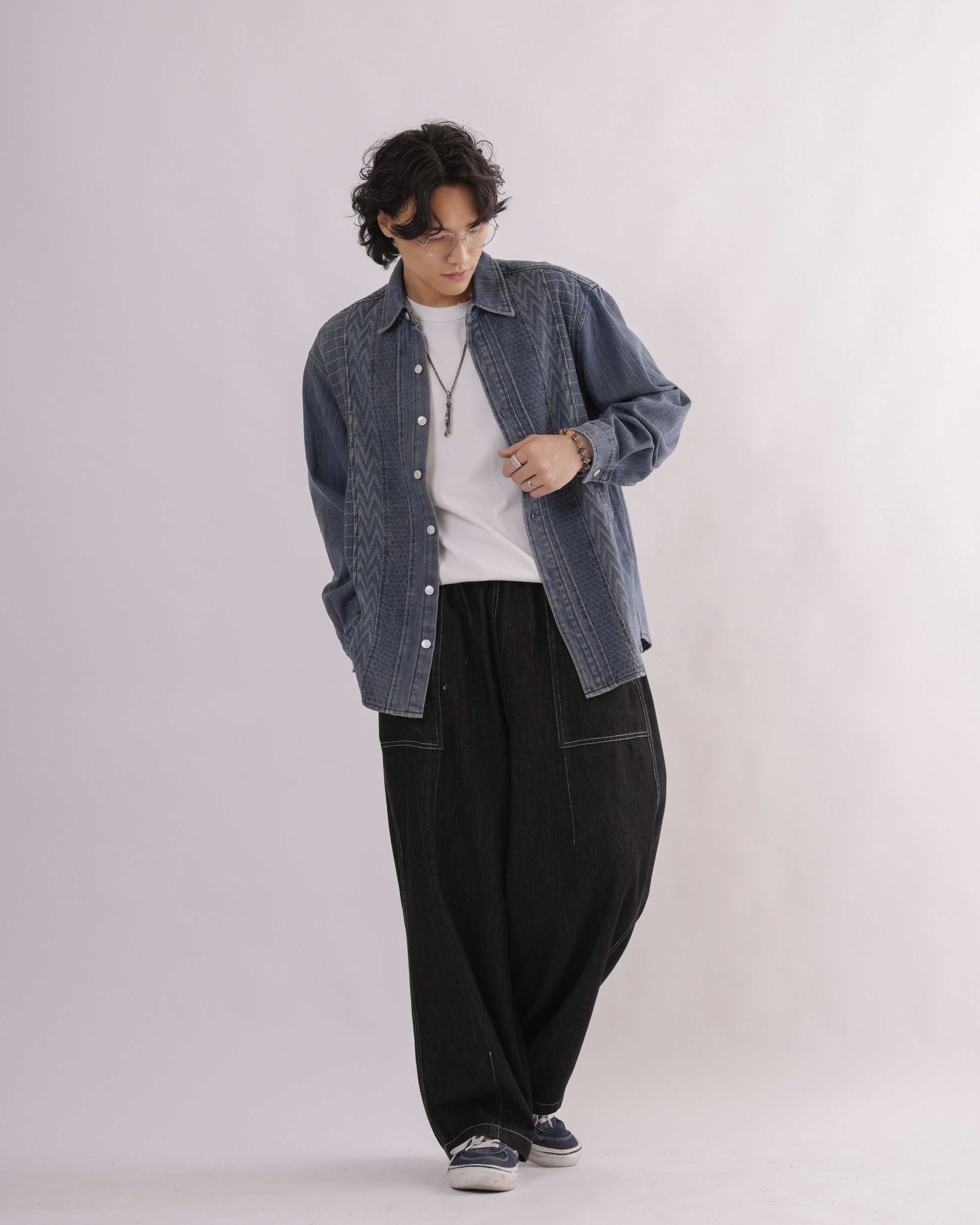 MK041 水洗拼接牛仔薄外套-藍色