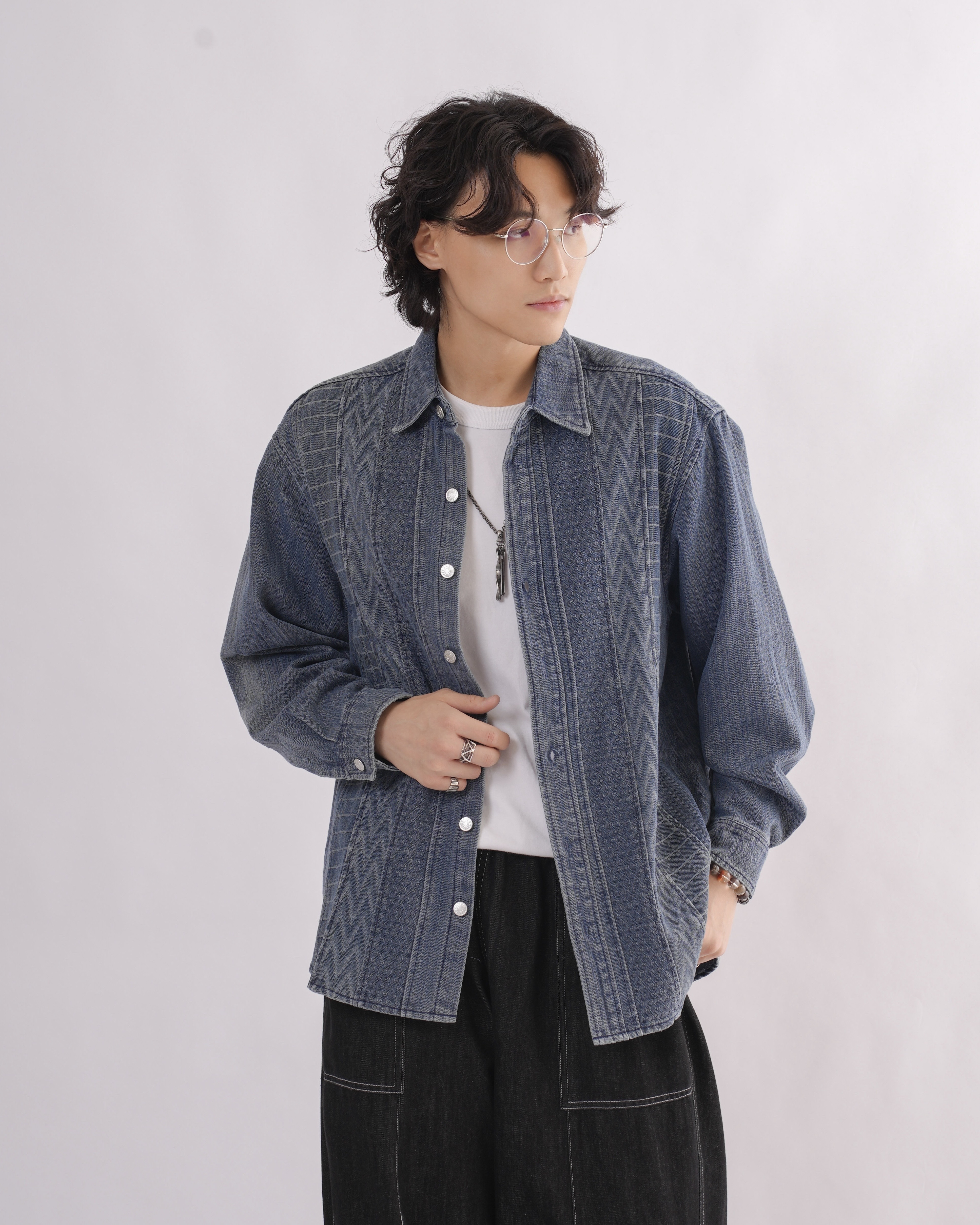 MK041 水洗拼接牛仔薄外套-藍色