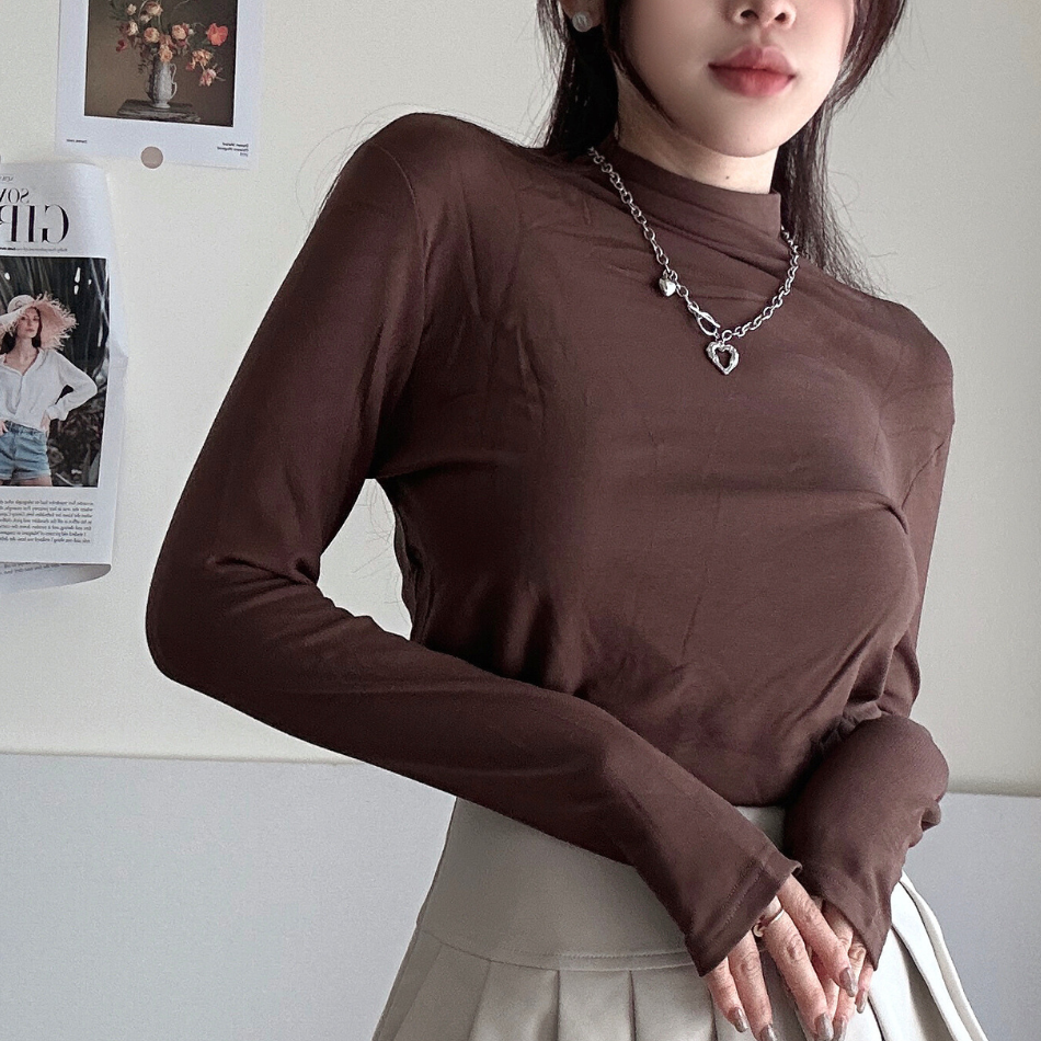 【打底bi入款】DOMISS內刷薄絨-柔軟MIT必入半高領打底長袖上衣-5色 發熱 打底衣 (現貨)