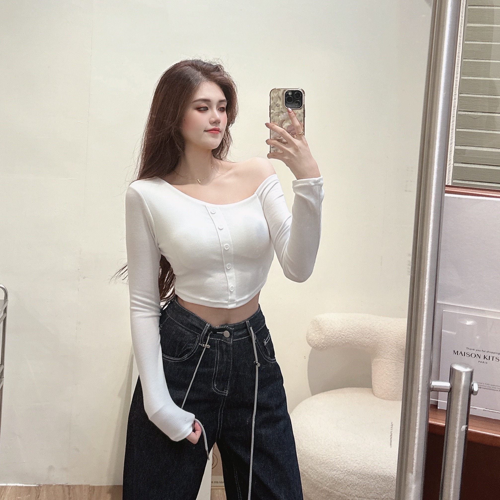 不對稱斜肩胸墊上衣/三色