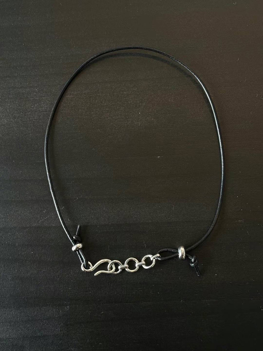 leather cord chain with silver hook clasp