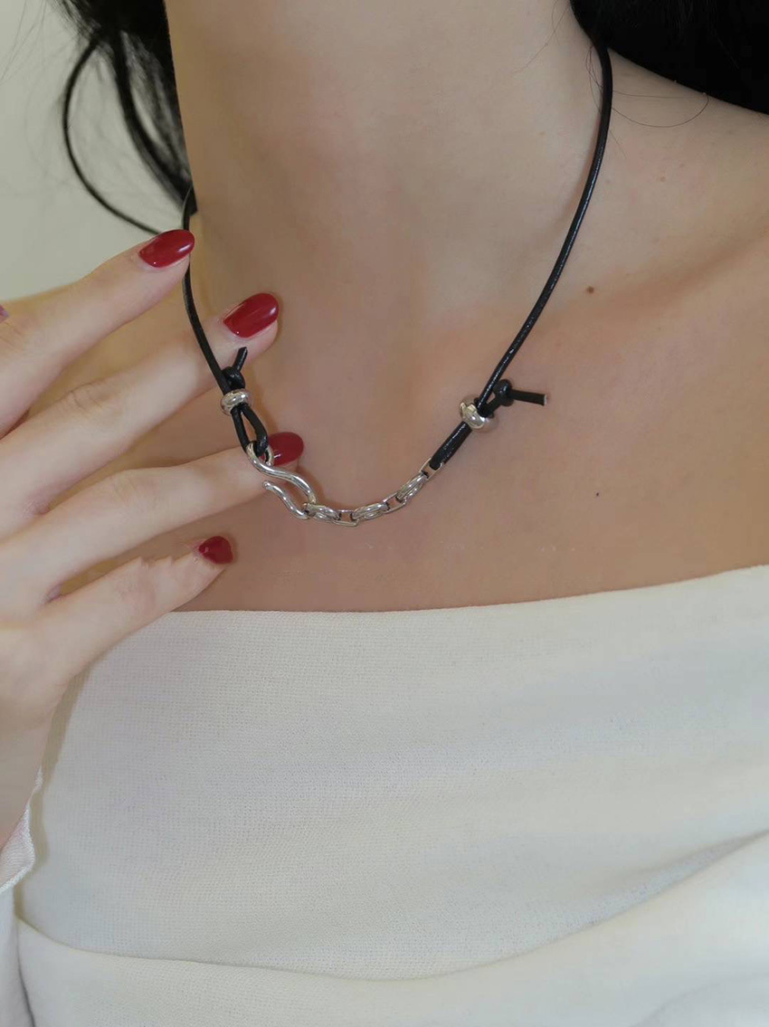 leather cord chain with silver hook clasp