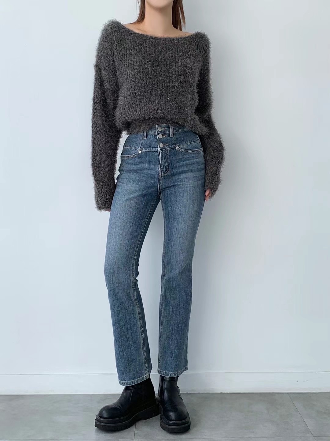 2078高腰三釦九分牛仔褲