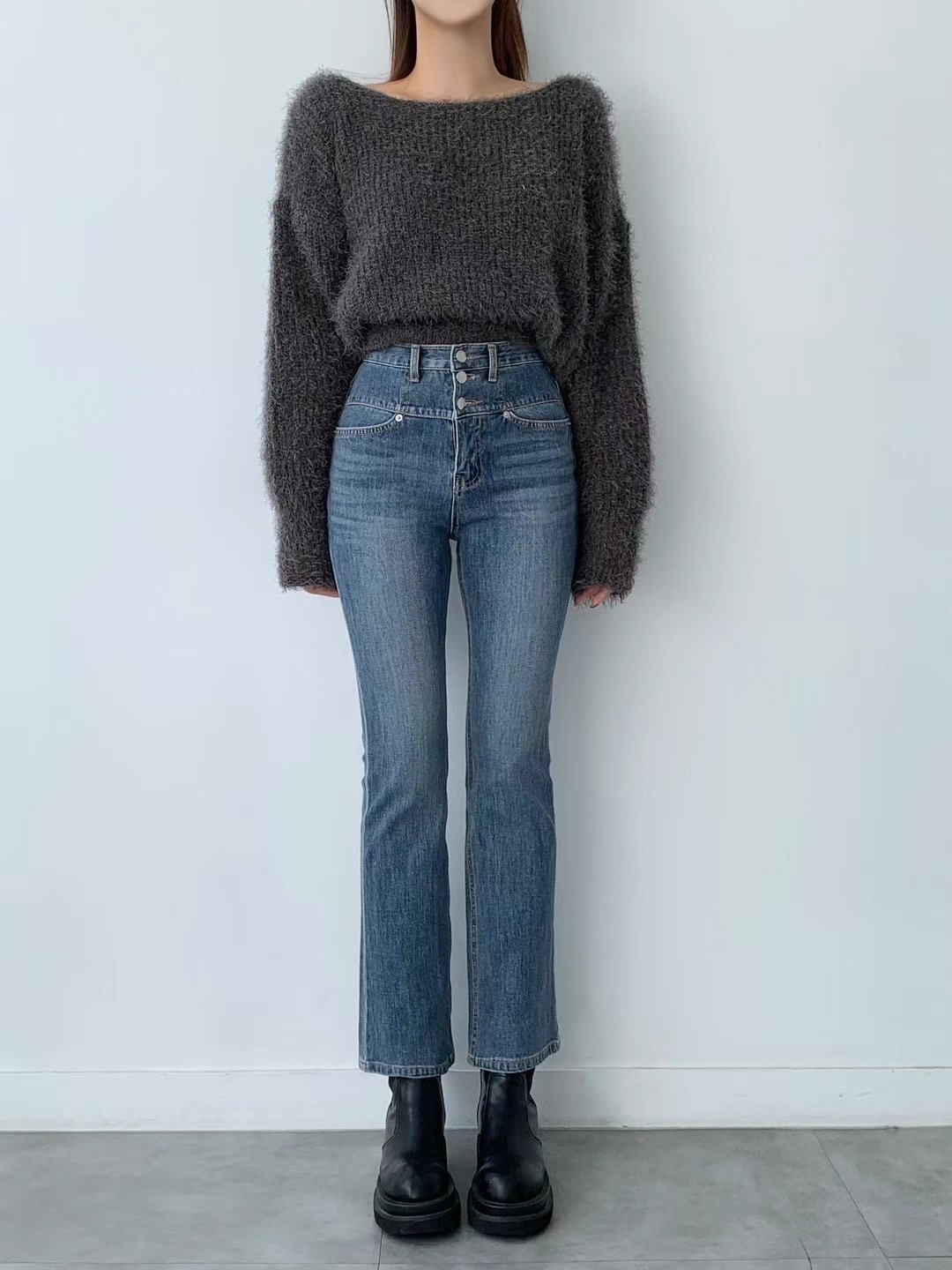 2078高腰三釦九分牛仔褲