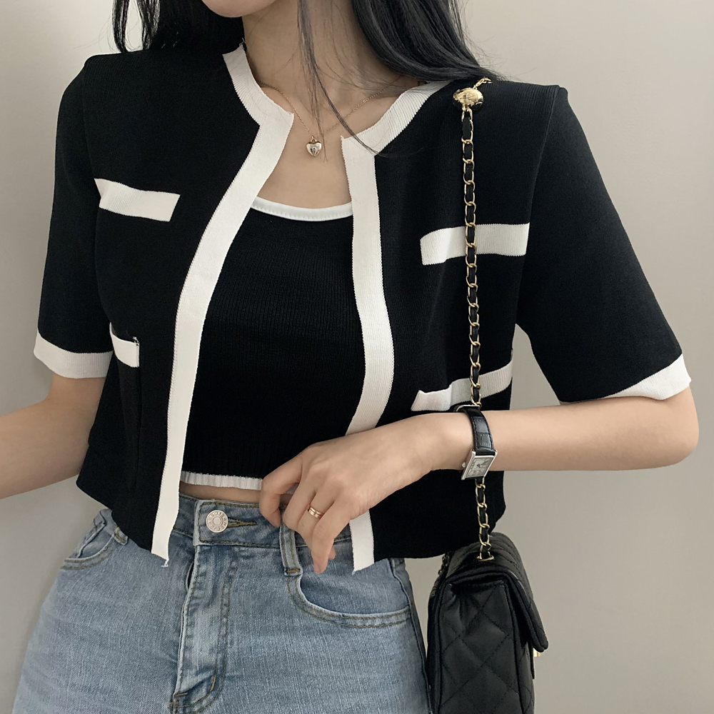 【現貨】Buy love TW100176 小香風短袖罩衫+背心