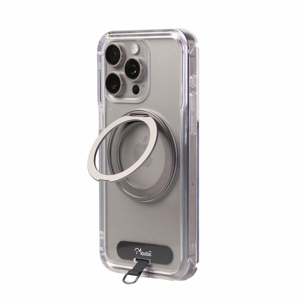 Moxbii 台灣製 D Armor MagSafe旋轉支架 + 頸繩扣 [不變黃+全透明軍事防撞殼] -iPhone 16 系列