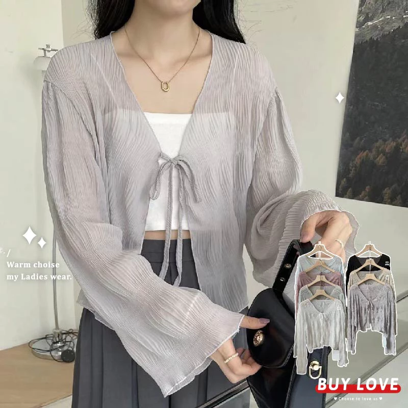 【現貨】Buy love TW100171 韓版波浪綁帶罩衫(free size)