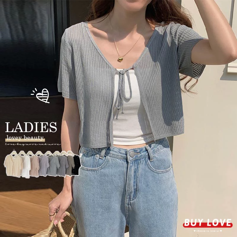 【現貨】Buy love TW100118 透膚綁帶短袖罩衫(free size)