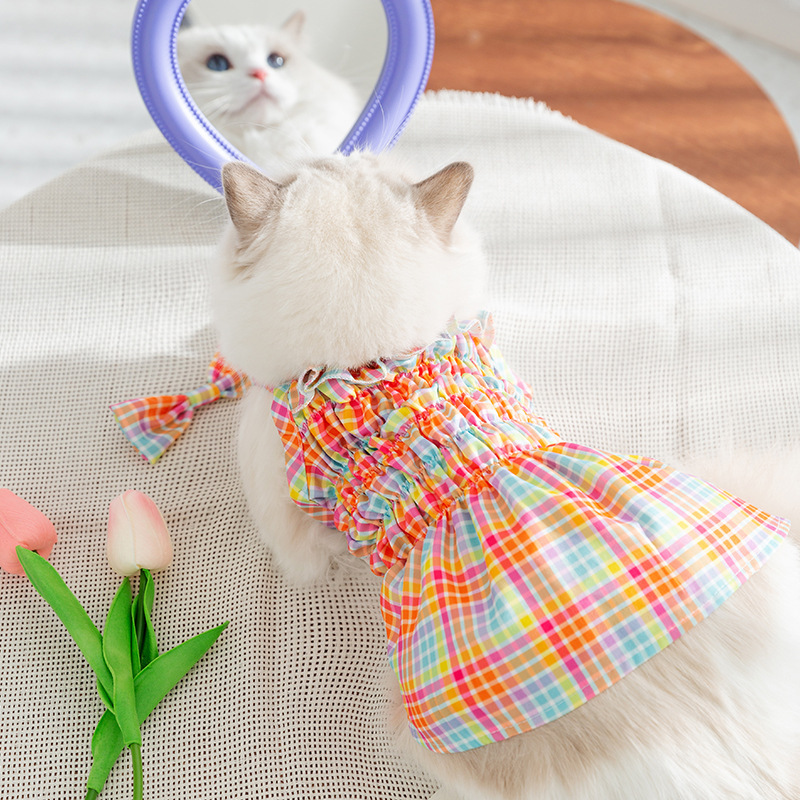 宠物衣服 彩虹格子裙