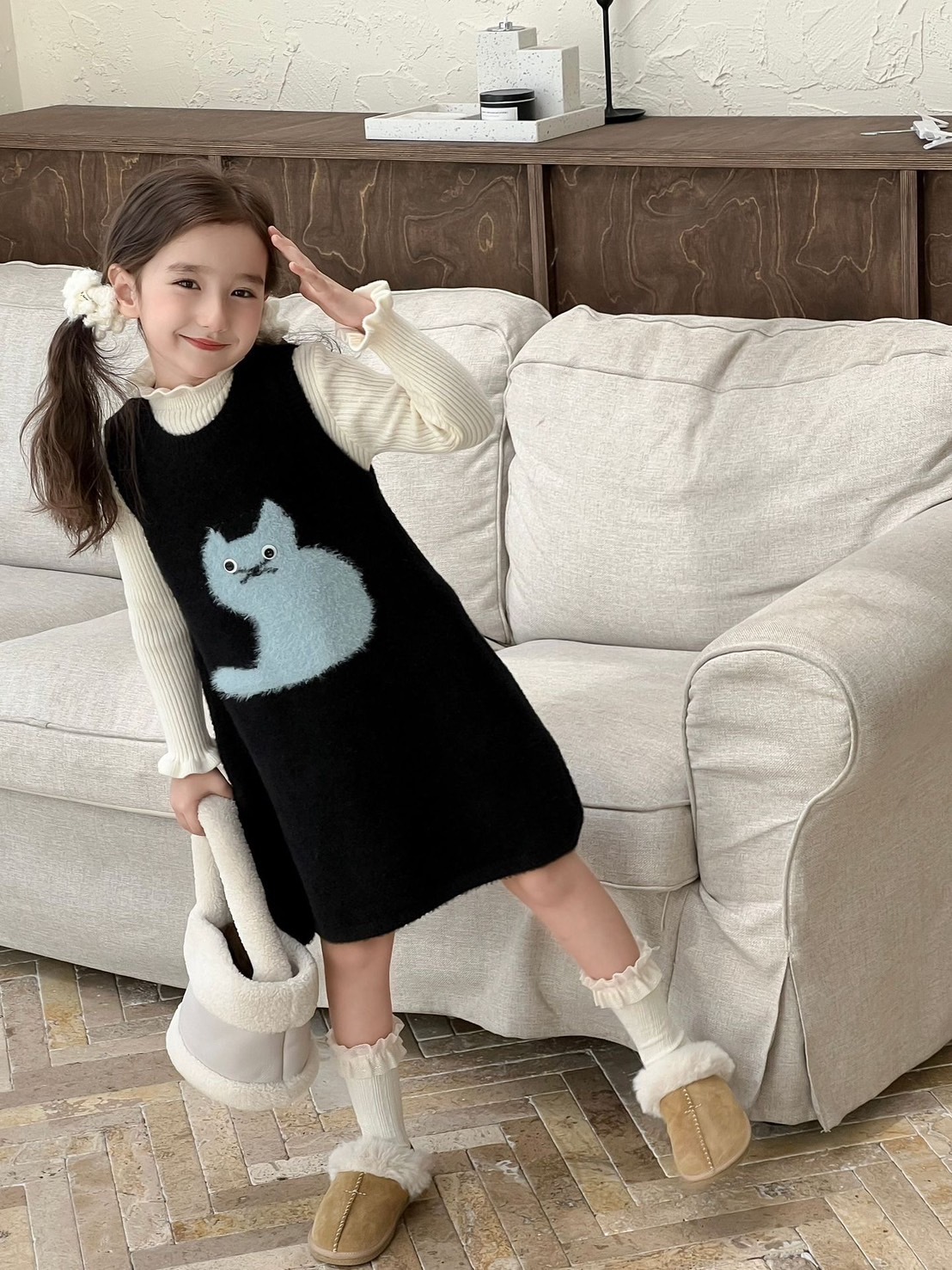 療癒貓貓加厚針織背心裙