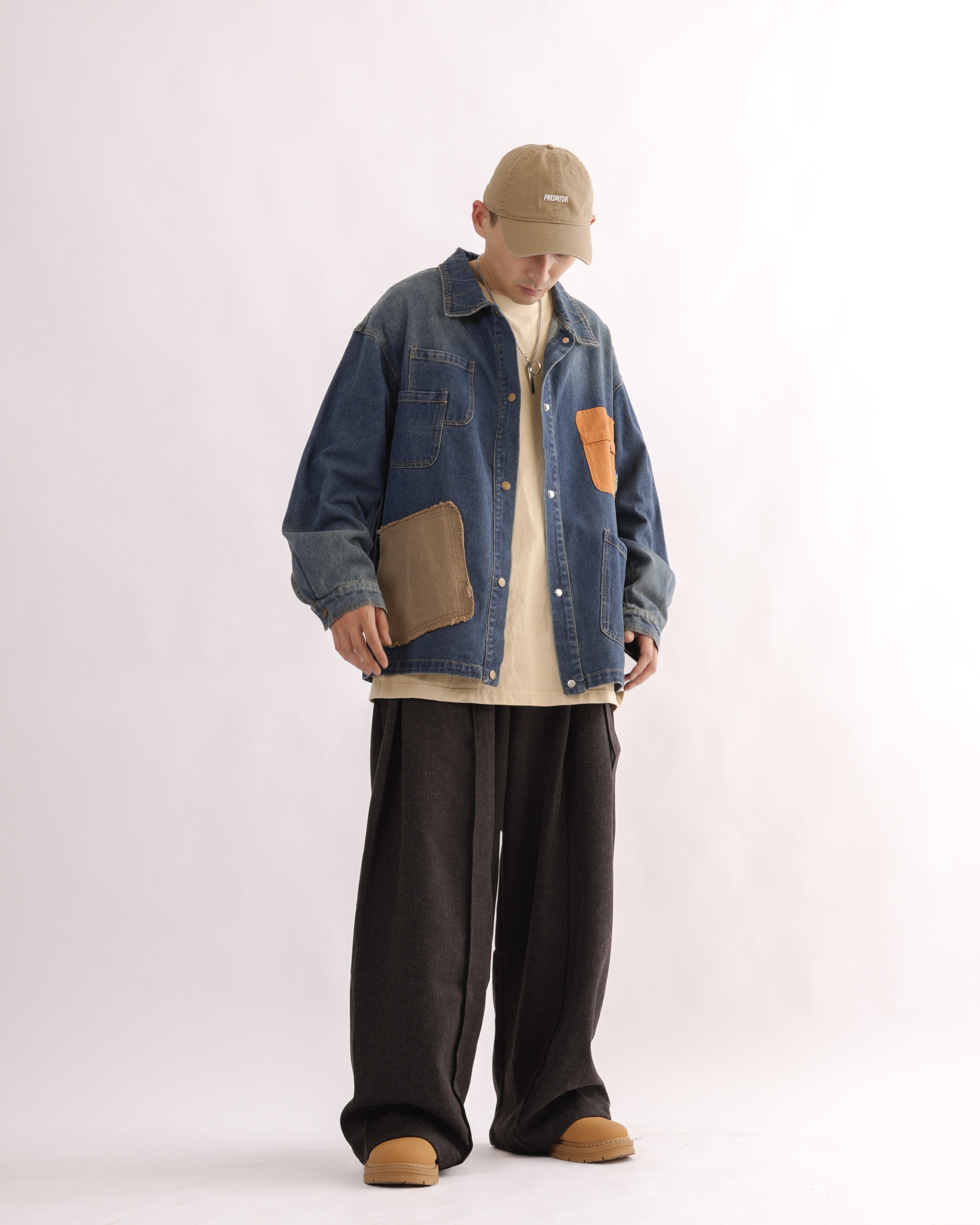 MK021 補丁感拼色水洗牛仔外套