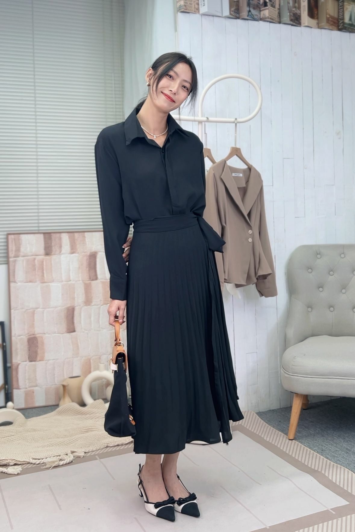 SET#6460 ♡強調腰段西裝雪紡Set♡